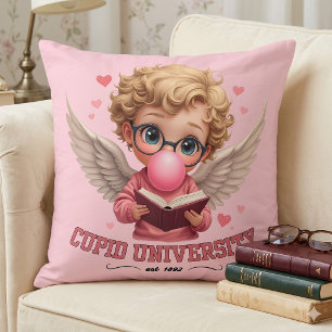 Cute Cupid University Bubblegum Angel Aesthetic Throw Pillow