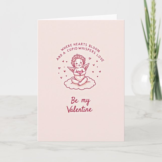 Cute Cupid Valentine Heart Card (Front)