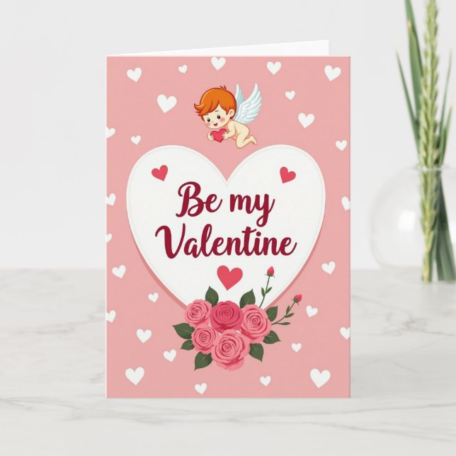 Cute Cupid Valentine Hearts Card (Front)