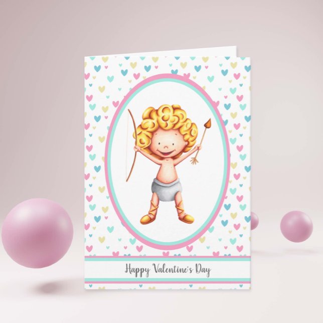 Cute Cupid Valentine's Day Soft Hearts  Card