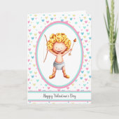 Cute Cupid Valentine's Day Soft Hearts  Card (Front)