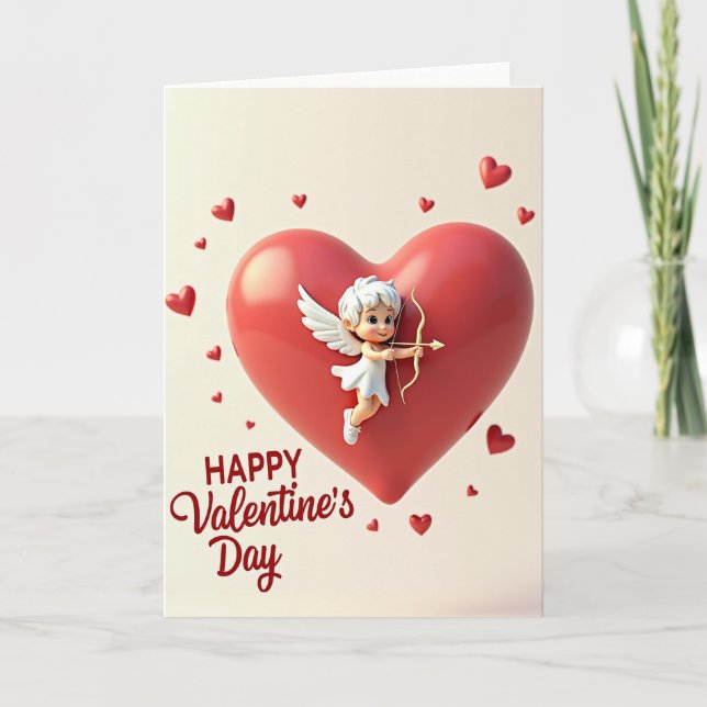 Cute Cupid Valentines Heart Card (Front)
