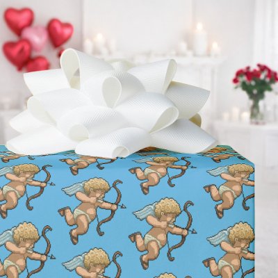 Cute Cupid Valentines Love Arrow Pixel Art Pattern Wrapping Paper