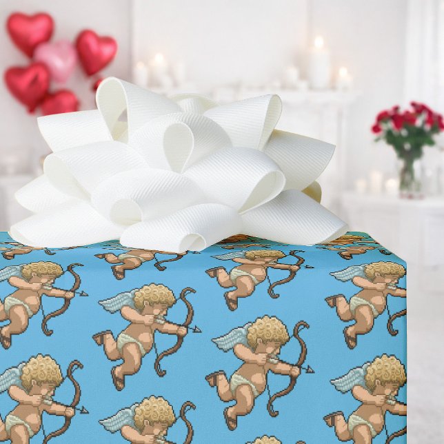 Cute Cupid Valentines Love Arrow Pixel Art Pattern Wrapping Paper (Creator Uploaded)