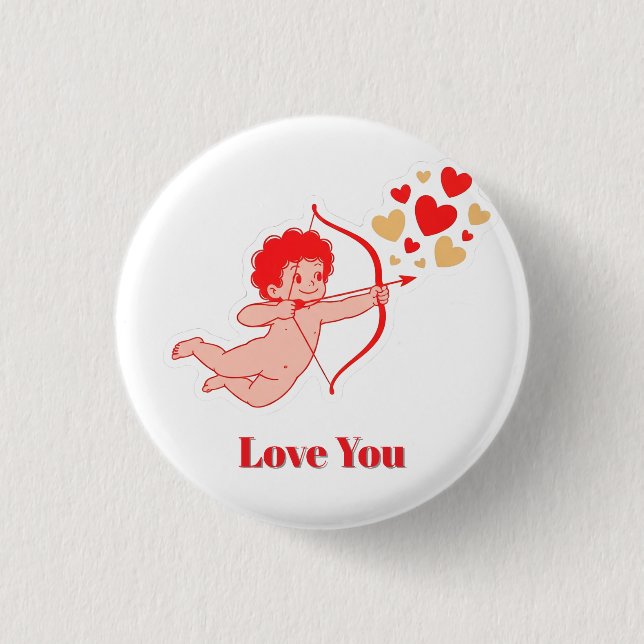 Cute Cupid With Bow And Arrow Button (Front)