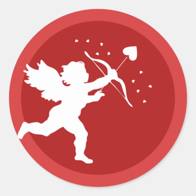 Cute Cupid with His Bow Round Valentine sticker (Front)