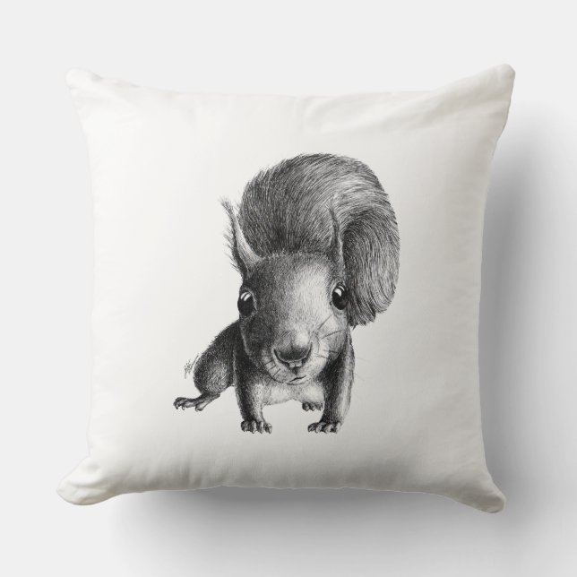 Cute Curious and Nosy Squirrel Throw Pillow (Front)