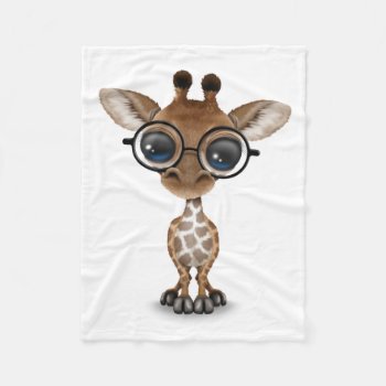 Cute Curious Baby Giraffe Wearing Glasses Fleece Blanket by crazycreatures at Zazzle