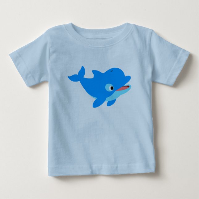 Cute Curious Cartoon Dolphin Baby T-Shirt (Front)