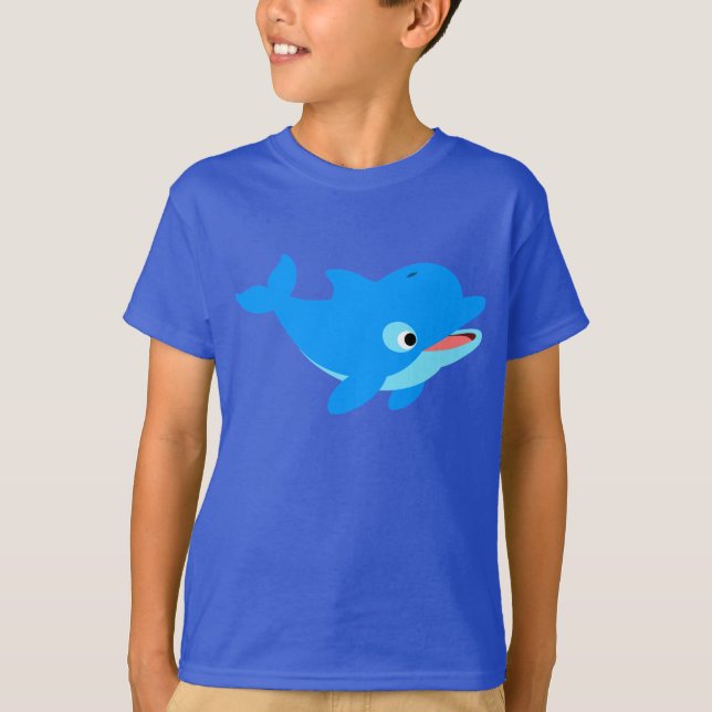 Cute Curious Cartoon Dolphin Children T-Shirt (Front)