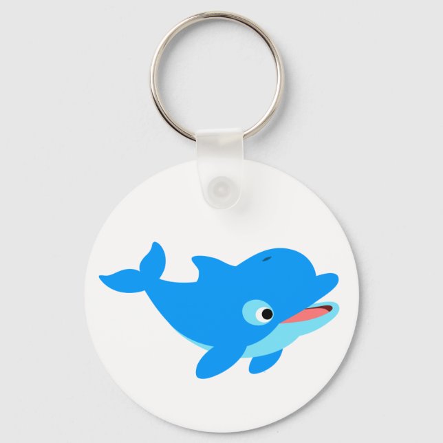 Cute Curious Cartoon Dolphin Keychain (Front)