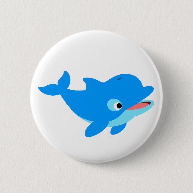 Cute Curious Cartoon Dolphin Pinback Button (Front)