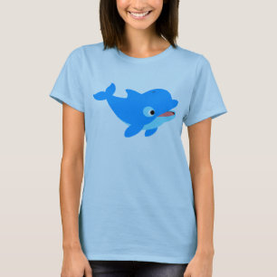 Cute Curious Cartoon Dolphin Women T-Shirt