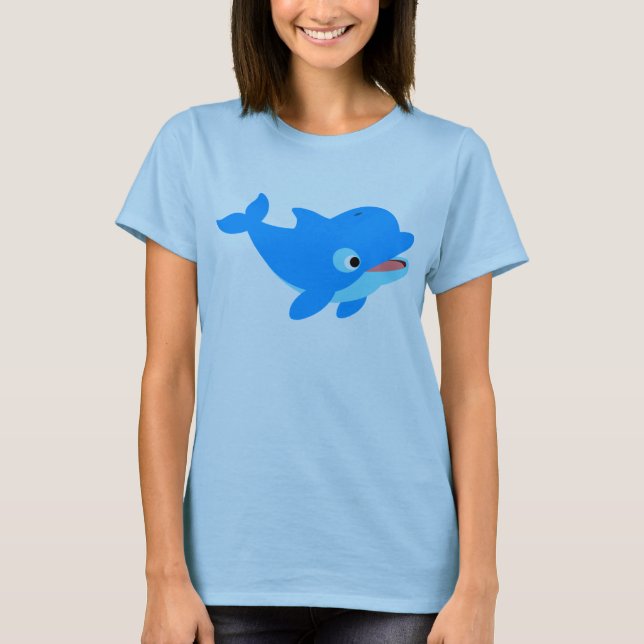 Cute Curious Cartoon Dolphin Women T-Shirt (Front)