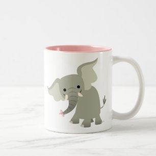Cute Curious Cartoon Elephant Two-Tone Coffee Mug