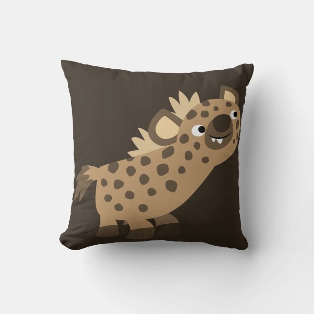 Cute Curious Cartoon Hyena Pillow (Front)