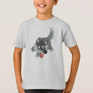 Cute Curious Cartoon Wolf Children T-Shirt