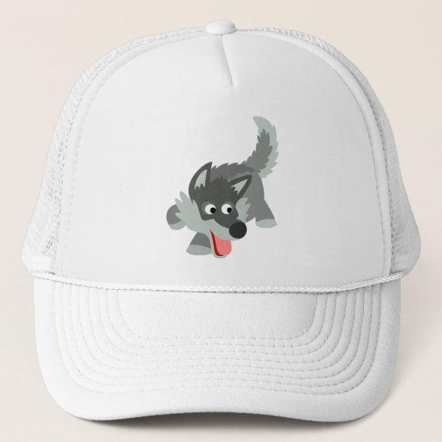 Cute Curious Cartoon Wolf Hat (Front)
