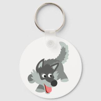 Cute Curious Cartoon Wolf Keychain