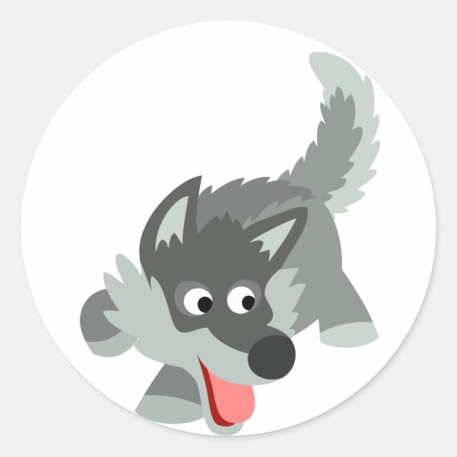 Cute Curious Cartoon Wolf  Sticker (Front)