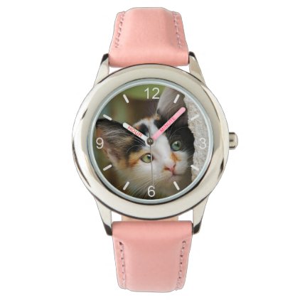 Cute Curious Cat Kitten Prying Eyes .. dial-plate Wristwatch