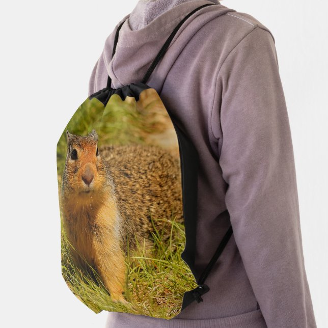 Cute Curious Columbian Ground Squirrel in Grass Drawstring Bag (Insitu)