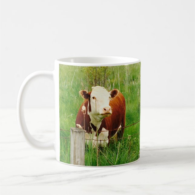 Cute Curious Cow Brown Green 4Mal Coffee Mug (Left)