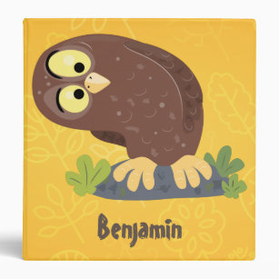 Cute curious funny brown owl cartoon illustration 3 ring binder