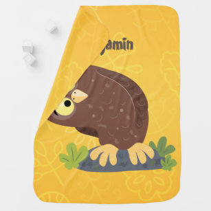 Cute curious funny brown owl cartoon illustration baby blanket