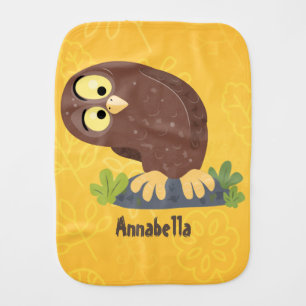 Cute curious funny brown owl cartoon illustration baby burp cloth