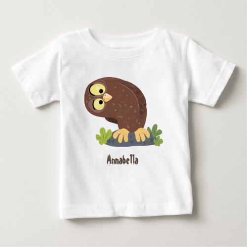Cute curious funny brown owl cartoon illustration baby T_Shirt