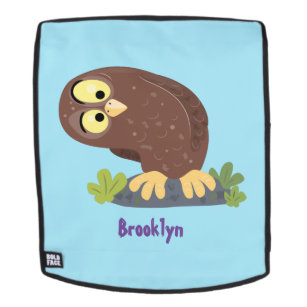 Cute curious funny brown owl cartoon illustration backpack