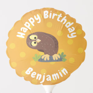 Cute curious funny brown owl cartoon illustration balloon