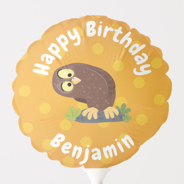 Cute curious funny brown owl cartoon illustration balloon (Front)