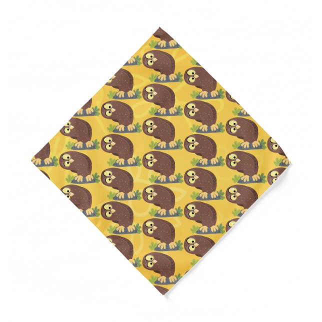 Cute curious funny brown owl cartoon illustration bandana (Front)