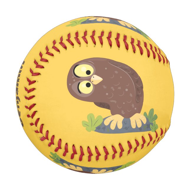Cute curious funny brown owl cartoon illustration baseball (Front Left)