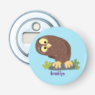 Cute curious funny brown owl cartoon illustration bottle opener