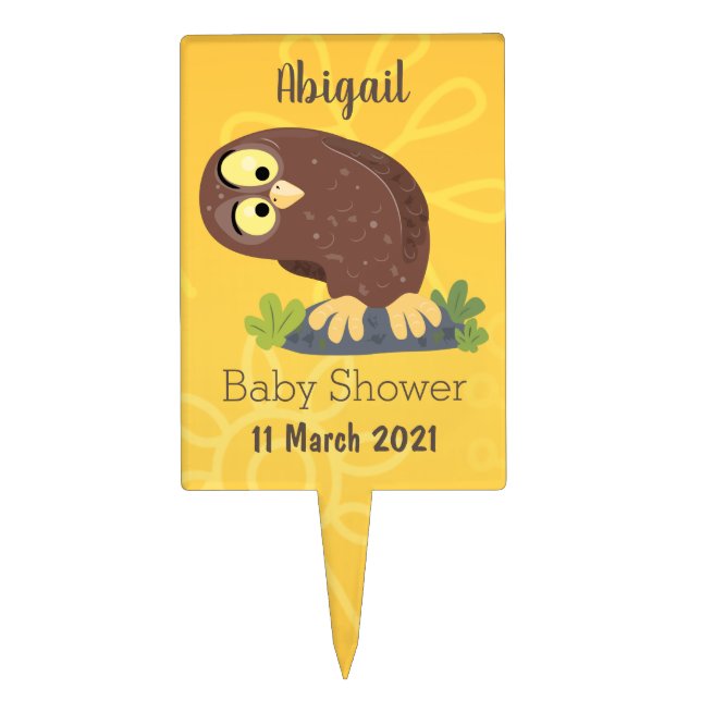 Cute curious funny brown owl cartoon illustration cake topper (Front)