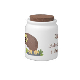 Cute curious funny brown owl cartoon illustration candy jar
