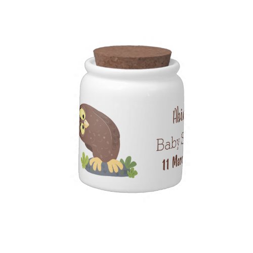 Cute curious funny brown owl cartoon illustration candy jar