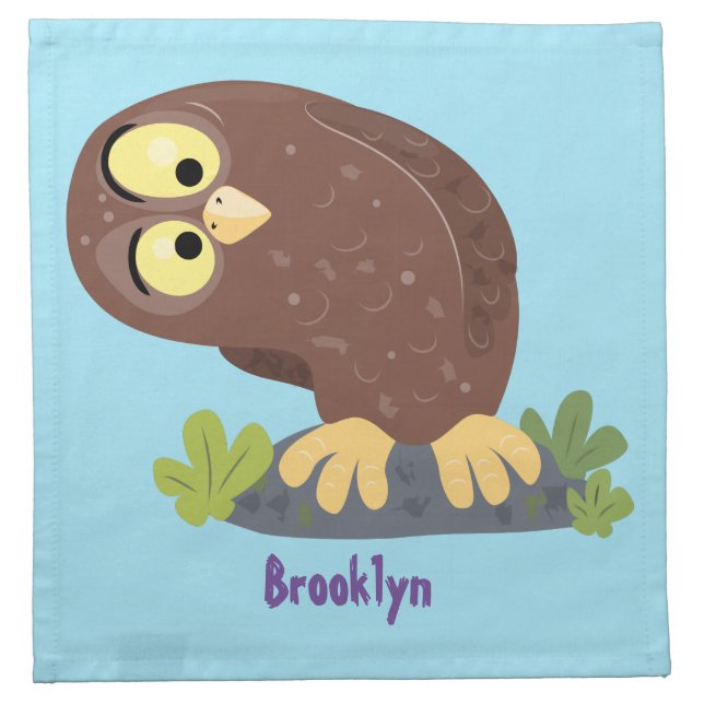 Cute curious funny brown owl cartoon illustration cloth napkin (Front)