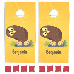 Cute curious funny brown owl cartoon illustration cornhole set