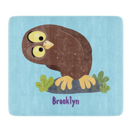 Cute curious funny brown owl cartoon illustration cutting board