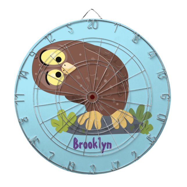 Cute curious funny brown owl cartoon illustration dart board (Front)