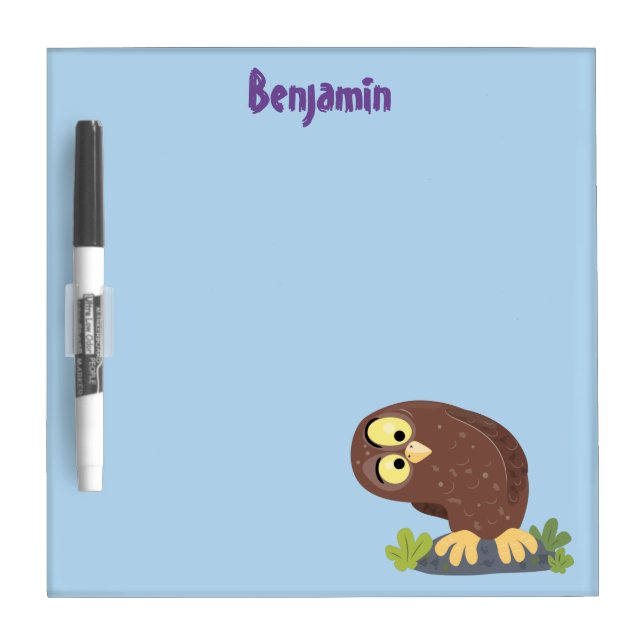 Cute curious funny brown owl cartoon illustration dry erase board (Front)