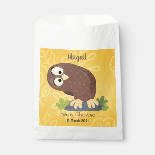 Cute curious funny brown owl cartoon illustration favor bag