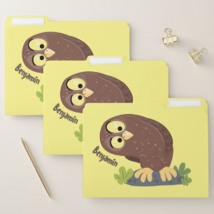 Cute curious funny brown owl cartoon illustration file folder