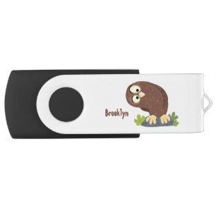 Cute curious funny brown owl cartoon illustration flash drive