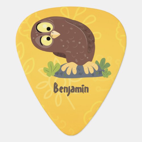 Cute curious funny brown owl cartoon illustration guitar pick