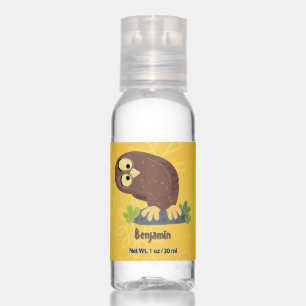 Cute curious funny brown owl cartoon illustration hand sanitizer